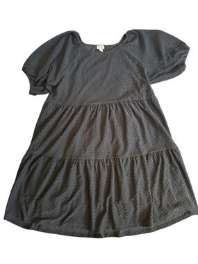 J Crew Puff Sleeve Black Tiered Ruffle Dress size Large